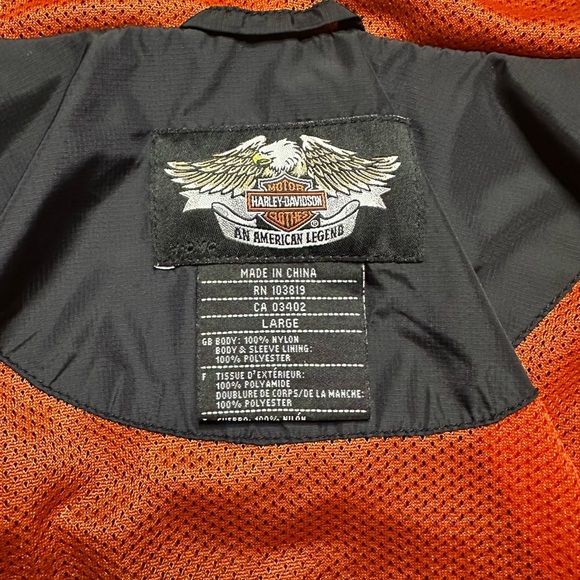 Harley-Davidson Hooded Windbreaker Jacket Men’s Large Black Orange - Picture 2 of 9
